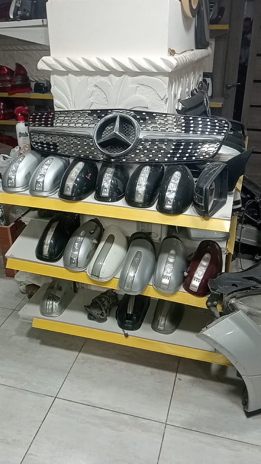 Mercedes front grille and mirror caps on display